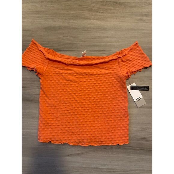 NWT BP, women's coral off the shoulder casual cropped textured top size small - Picture 1 of 7
